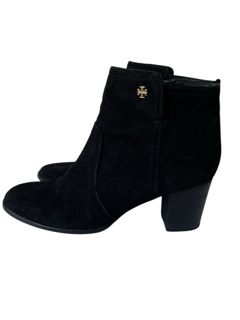 Tory Burch Suede Leather Block Heel Ankle Boots Booties Black Size 8.5